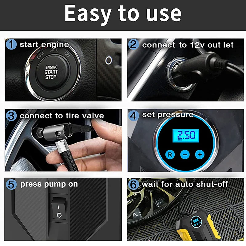 

Portable Car Air Compressor DC Digital Lighting Tire Inflatable Pump DC 12V Air Compressor Portable Air Compressor Pump 150 PSI