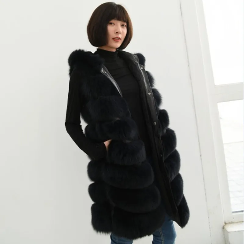 Новинка 2019 женский жилет из натурального меха голубой лисы с капюшоном жилетка