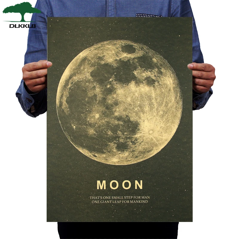 DLKKLB Moon Классический плакат отличный шаг для людей крафт-бумага Винтажный стиль Наклейка на стену 51x36 см домашний бар Кафе Декор Живопись