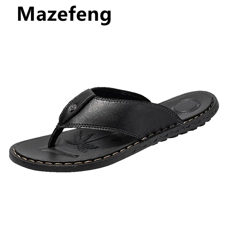 

Mazefeng бренд тапки из кожи пу с массажным эффектом; Домашние тапочки; Мужские Вьетнамки; Летняя дышащая пляжная обувь сандалии размеры 39–44