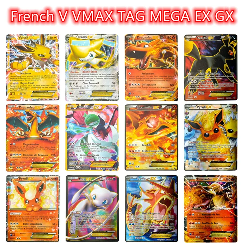 

Покемон с французским текстом Charizard Team Flash Card V VMAX TAG GX EX MEGA детская игра битва торговля коллекционные игрушки подарок