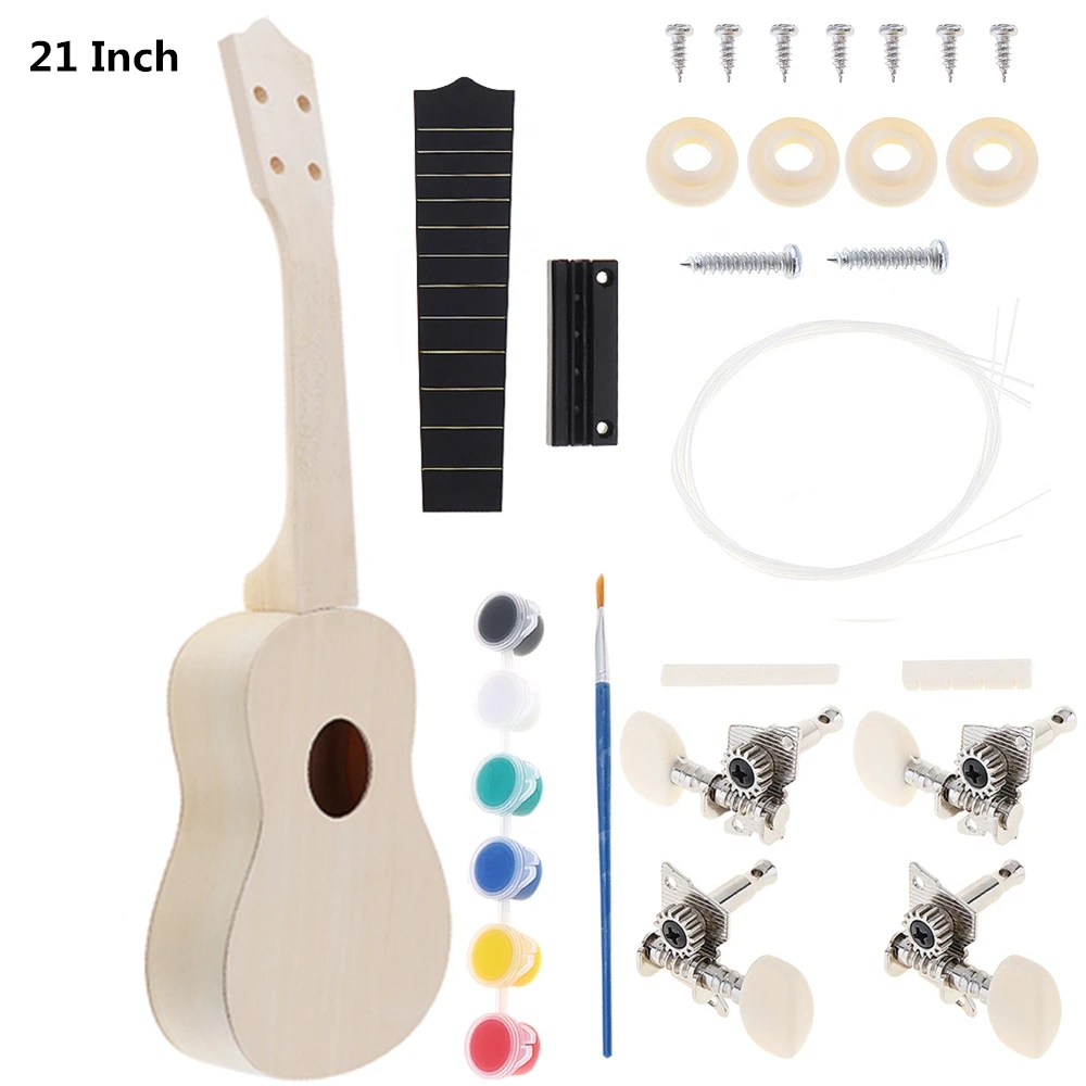 

21 Inch Ukulele DIY Kit Basswood Soprano Hawaii Guitar Handwork Painting for Parents Child Campaign with Accessories