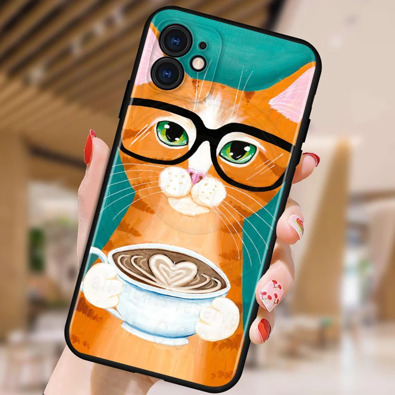 

Milk Drink Bottle Cat For Apple iPhone 12 11 XS Pro Max Mini XR X 8 7 6 6S Plus 5 SE Black Phone Case