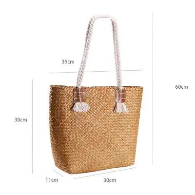 brown small Винтажные соломенные сумки из ротанга, женские сумки через плечо, плетеная лоза женские сумочки, бамбуковые сумки большой емкости, повседневные летние пляжные сумочки - Цвет: brown small
