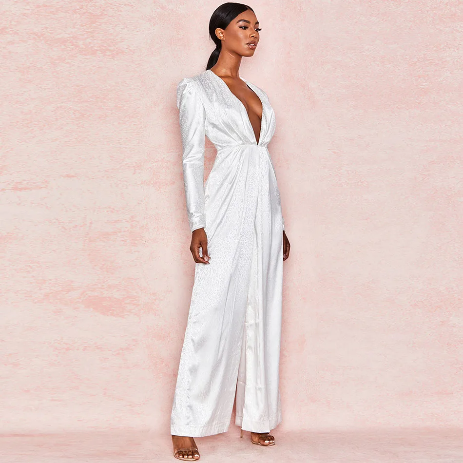 Шикарный слитный комбинезон макси с V-образным вырезом и длинным рукавом
