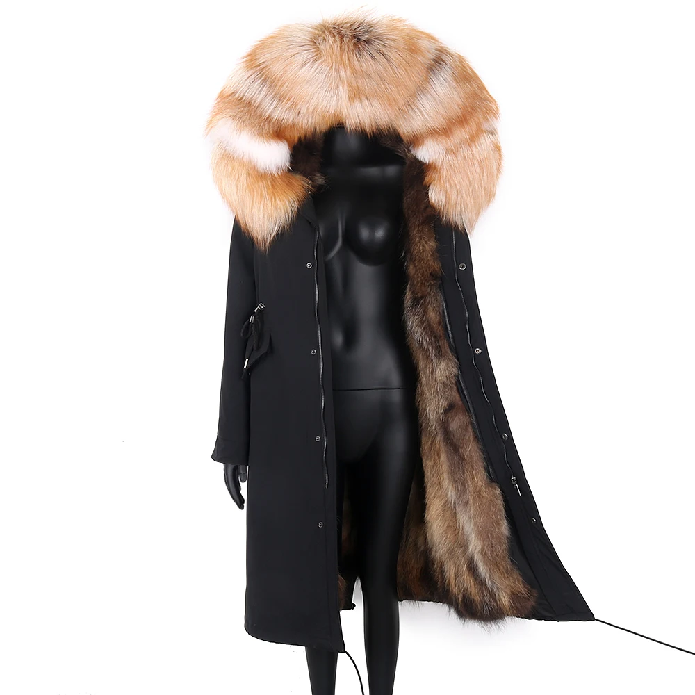 Lavelache Winter Natural Fur Jacket Women Real Fur Coat X-Long Waterproof Parka Winter Clothes Female Overcoat Thick Warm New