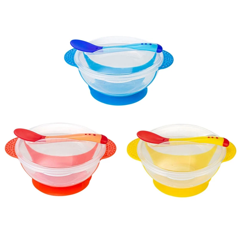 

Temperature Sensing Feeding Spoon Child Tableware Food Bowl Learning Dishes Service Plate/Tray Suction Cup Baby Dinnerware Set