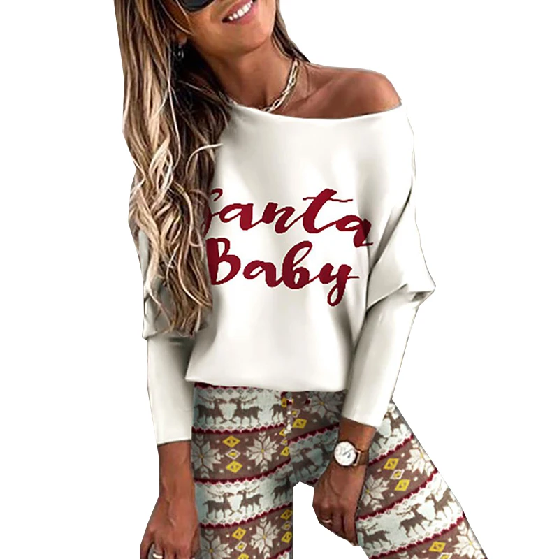 

Женский комплект из двух предметов, повседневный комплект из топа с длинными рукавами и круглым вырезом, с надписью и штанов, модель SJ7390M на ...