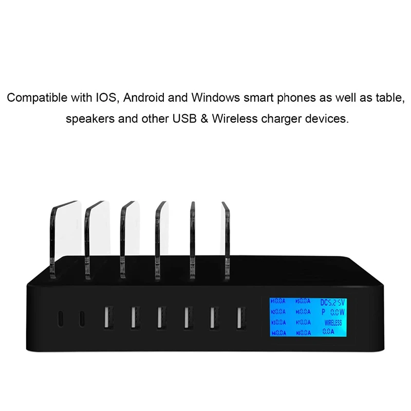 

Multi USB Charger Qi Fast Wireless Charger for iPhone X 11 Pro Samsung LCD Display Quick Charge Station