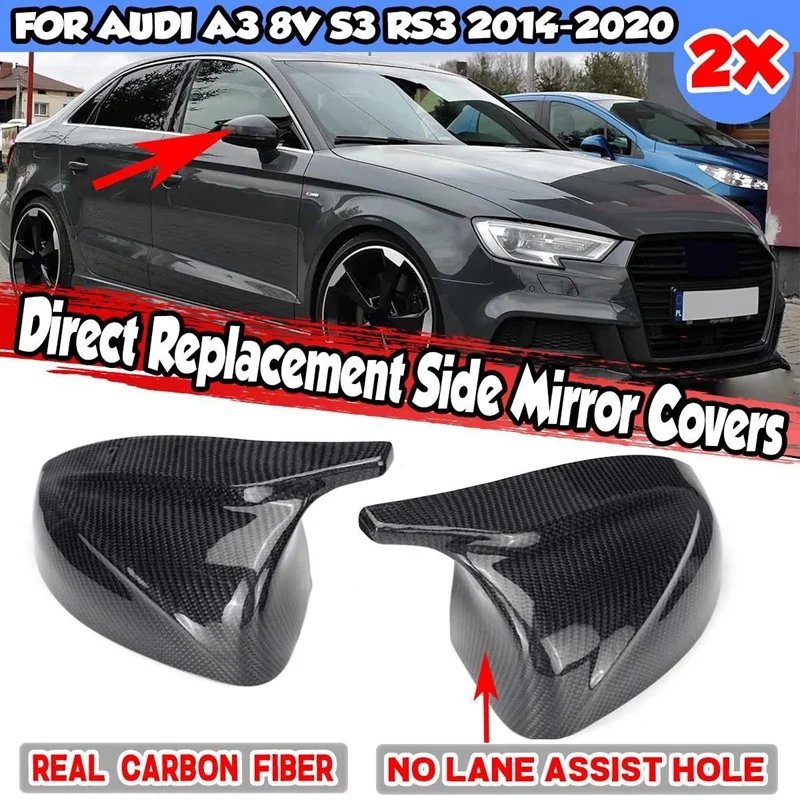 

TOP -1 Pair REAL Carbon Fiber Car Side Rear View Mirror Cover Direct Replace Cap for- A3 8V S3 RS3 2014-2020