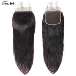 Ishow бразильские прямые волосы на шнуровке бесплатно средние три части 4X4 кружевная застежка не Реми человеческие волосы швейцарская кружевная застежка 1 шт.