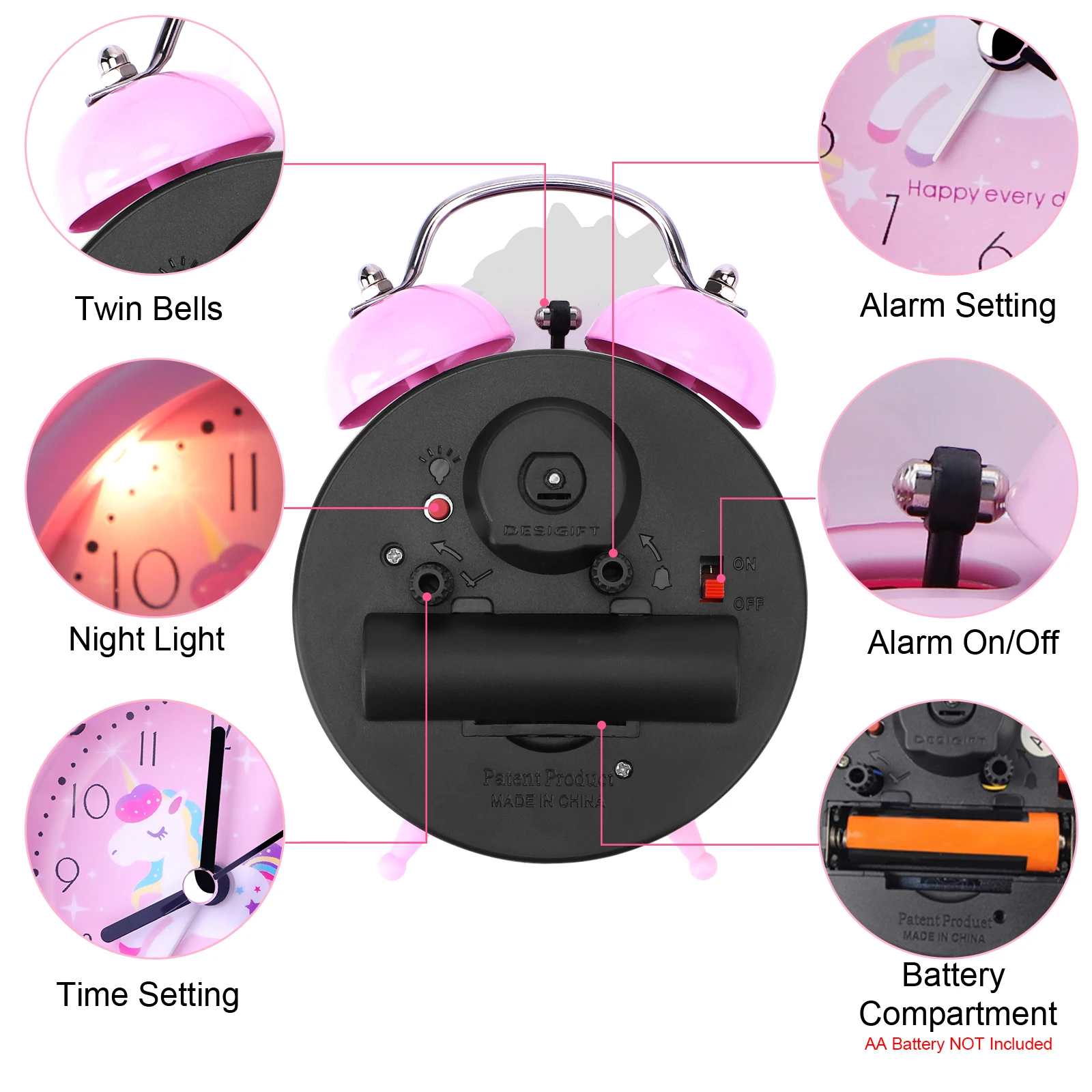 Часы колокольчики розовые с подсветкой милые настольные украшения для дома
