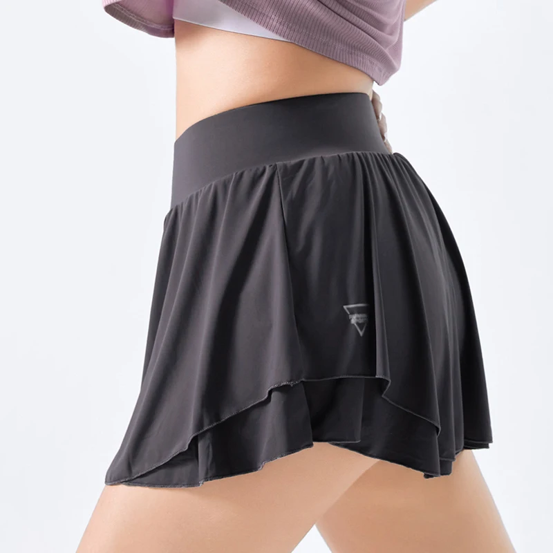 

Women Sport Tennis Skorts Skirt Solid Color Anti Exposure Athletic Shorts Fitnes Yoga High Waist Shorts Female Sportswear