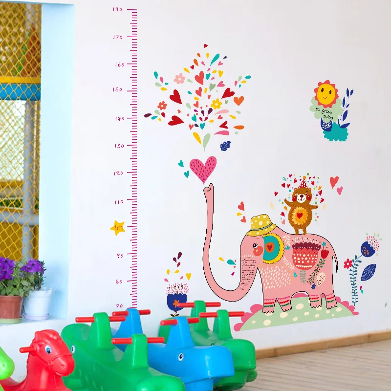 Children's Height Measurement Wall Stickers Funny Elephant Scale Decals Kids Room Nursery Removable Home Decor Wallpaper | Дом и сад