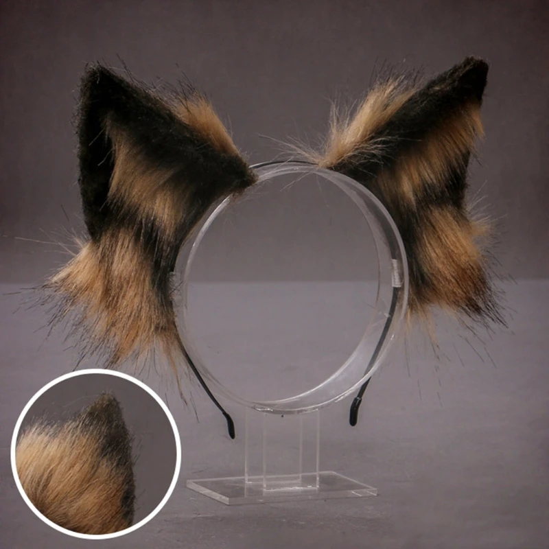 

Lovely Faux Fur Wolf Cat Ears Headband Realistic Furry Animal Fox Hair Hoop Lolita Anime Masquerade Cosplay Costume Accessories
