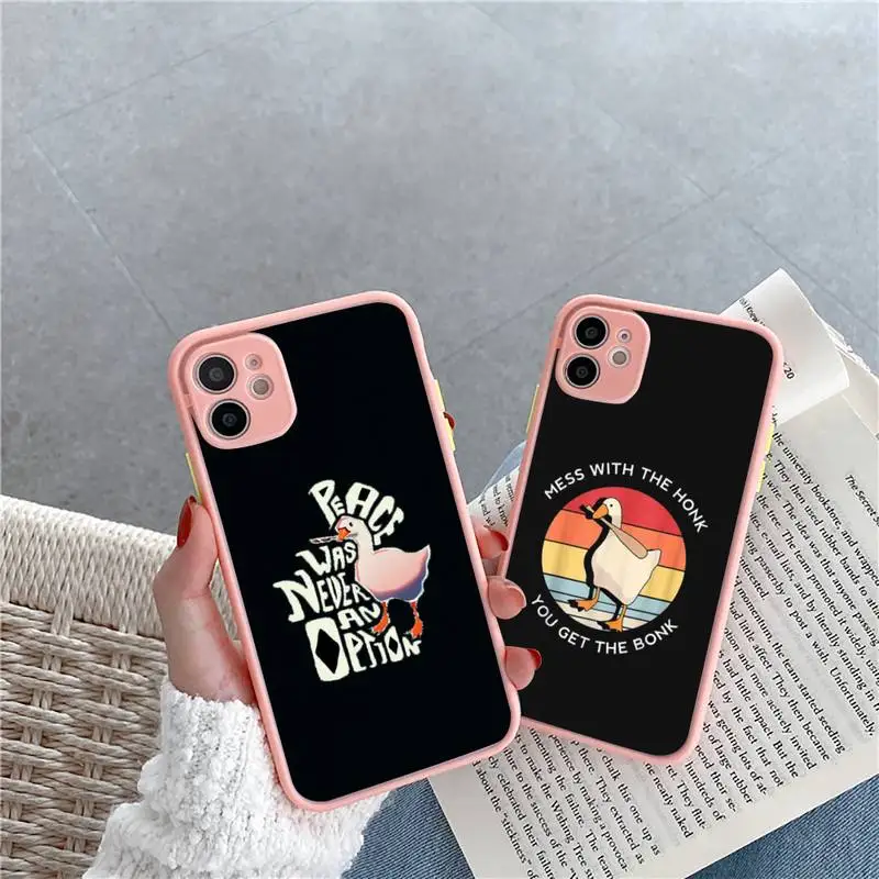 

game funny duck Phone Case For iPhone 12 11 Mini Pro XR XS Max 7 8 Plus X Matte transparent Pink Back Cover