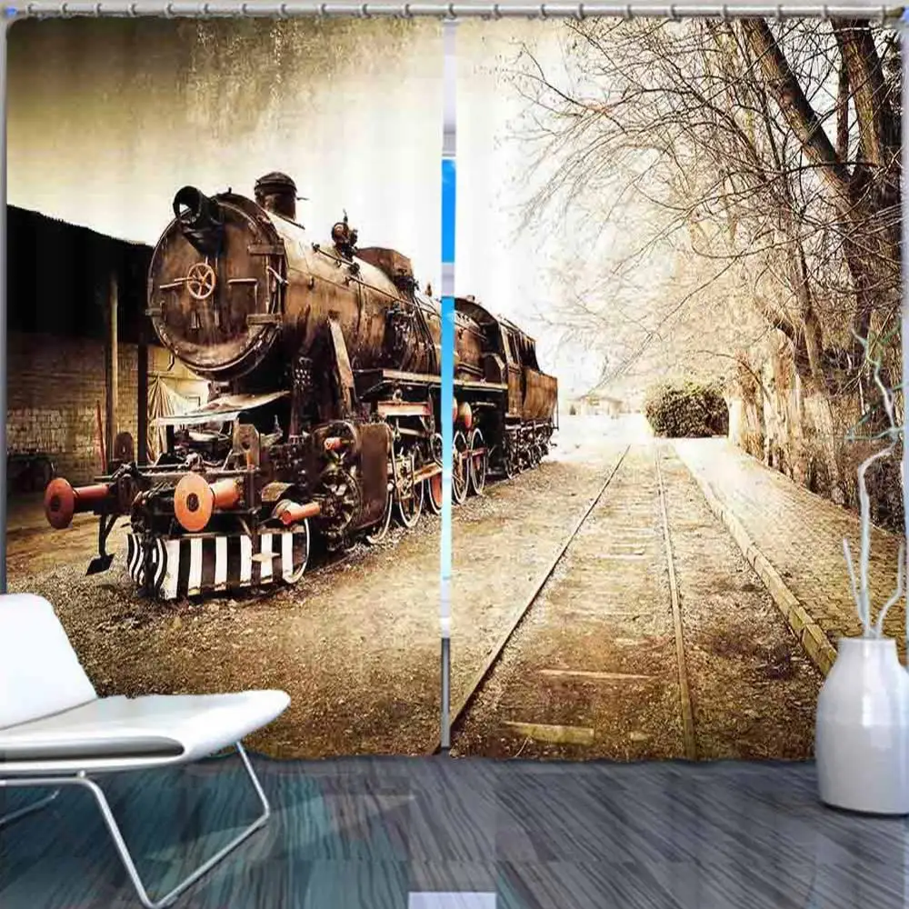 3D занавеска на окна с принтом поезда для гостиной спальни в современном стиле |