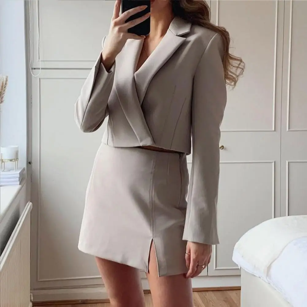 

Офисная юбка с высокой талией, Женская облегающая однотонная Повседневная винтажная мини-юбка с Боковым Разрезом и застежкой-молнией, улич...