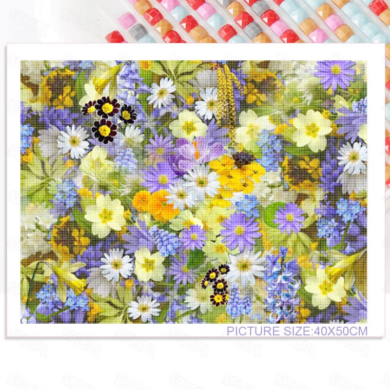 

Diy Diamond Painting Colorful Flowers Bright and Beautiful Hanging Painting Artistic Conception Girl Bedroom Decoration Painting