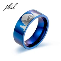 jhsl 8mm blue silver color men wolf rings stainless steel fashion jewelry gift size 7 8 9 10 11 12