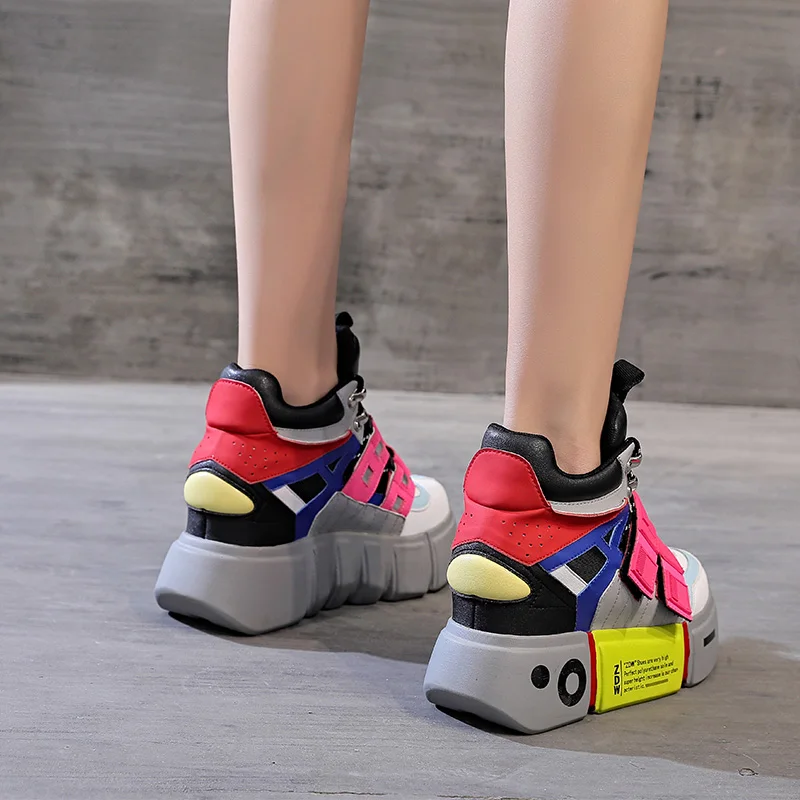

Hjwsfdcai New Spring Women Thick-Soled Casual Shoes Round Toe Super High Heels Female Hook&Loop Dad Shoes Fashion Mujer Footwear