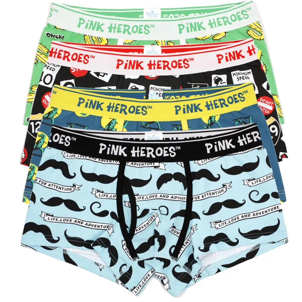 4 шт./лот Pink Heroes мужские хлопковые трусы Для мужчин нижнее белье трусы-боксеры в европейском и американском стиле с принтом с героями мультфильмов Мальчики шорты-боксеры