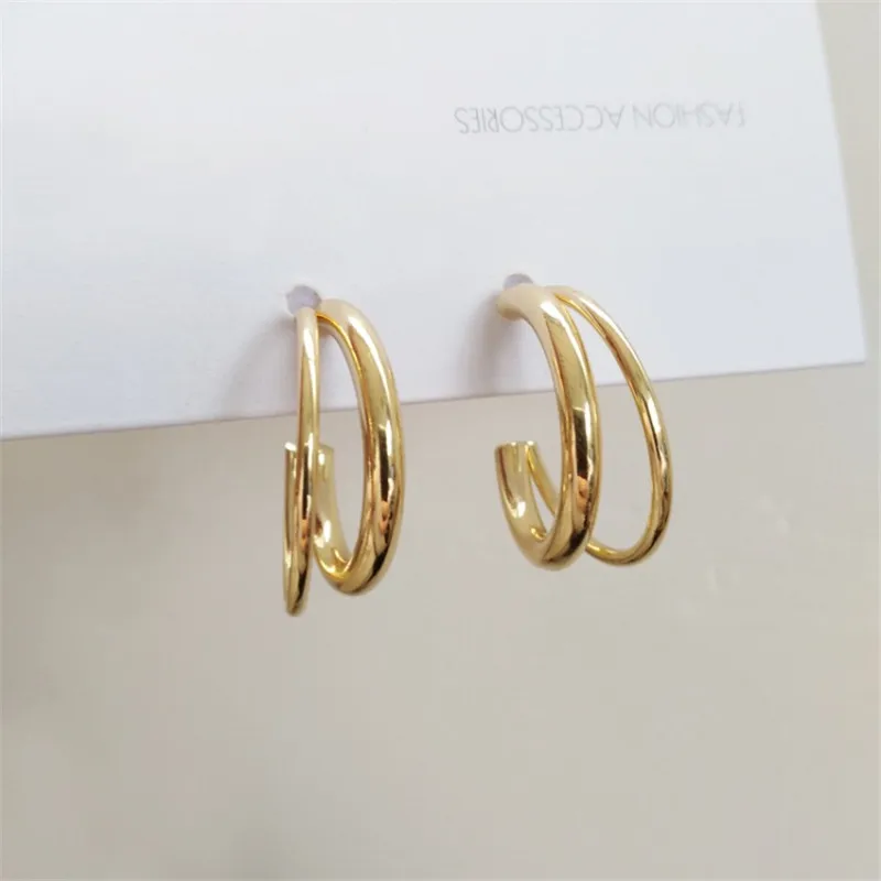 Фото Модные брендовые золотистые серьги-кольца для женщин корейские минималистичные