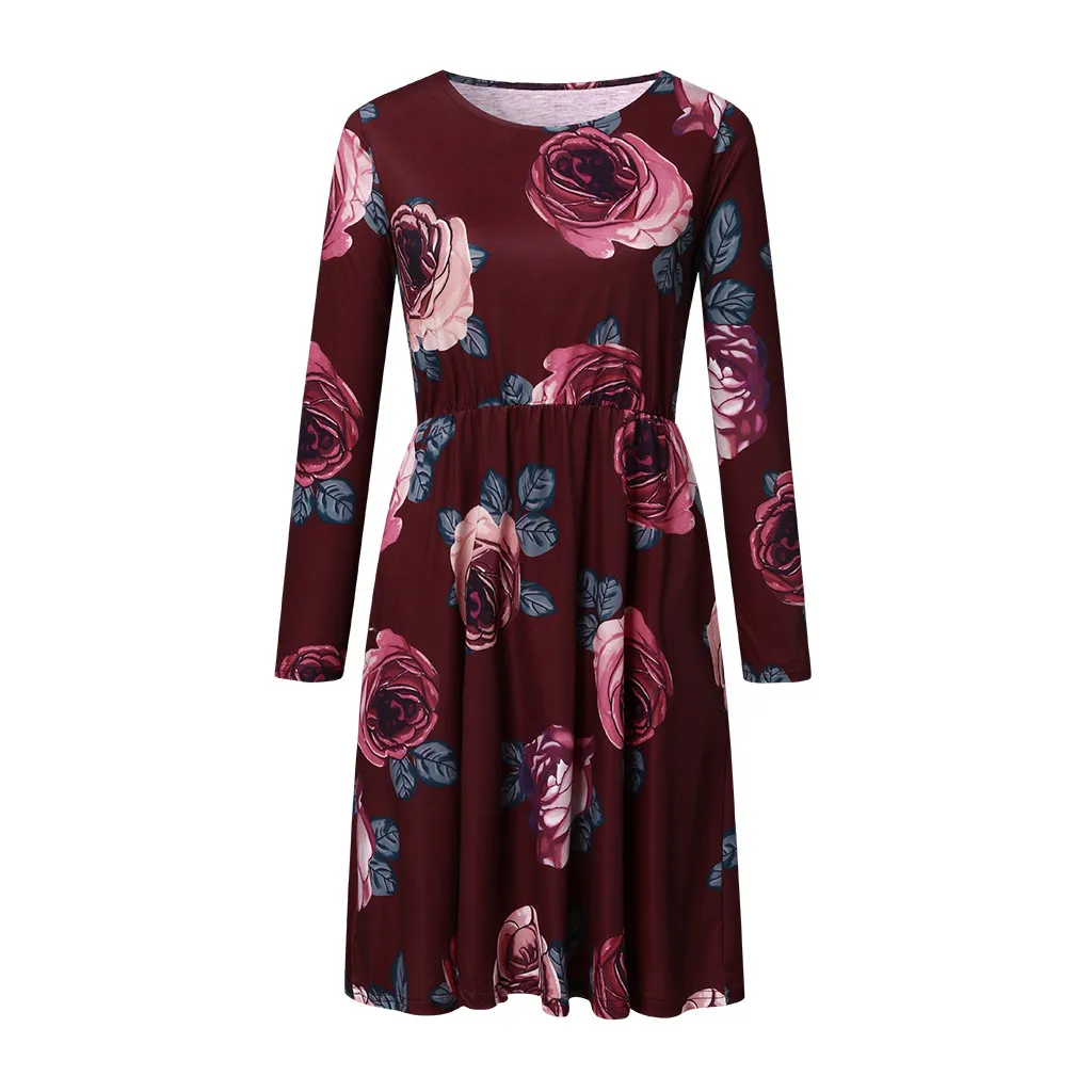 Женское платье с цветочным принтом элегантное повседневное простое длинным