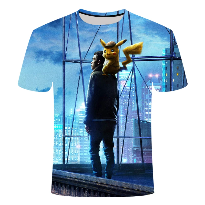 New 3D Movie Detective Pokemon Pikachu T-shirt For Boy/girl Tshirts Fashion Summer Casual Tees Anime Cute Cartoon Clothes