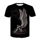 Летняя популярная мужская футболка с 3D-принтом черных крыльев, Повседневная Удобная дышащая футболка с круглым вырезом для мальчиков, 2021