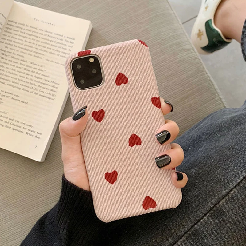 Чехол Ottwn для iPhone 11 с сердечком, вельветовый чехол для телефона, для iPhone XS 11 Pro Max XR X 8 7 6 6s Plus, хлопковая ткань, мягкий чехол из искусственной кожи