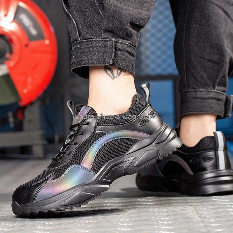 

breathable work safety boots men safety shoes reflect anti-slip steel toe mash protect footwear male industrial security boots