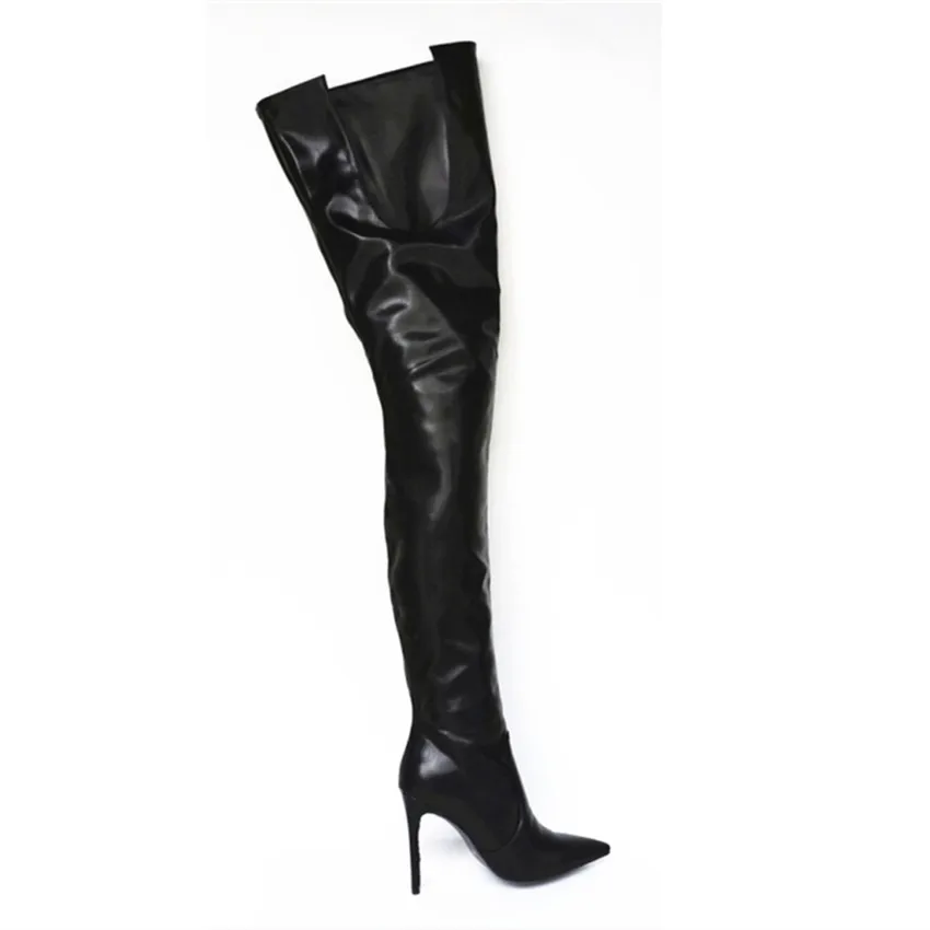 Real Photo Stiletto Leather Women Thigh High Crotch Boots Pointed Toe Sexy Ladies Heel Runway Trendy Shoe Woman Overknee | Обувь