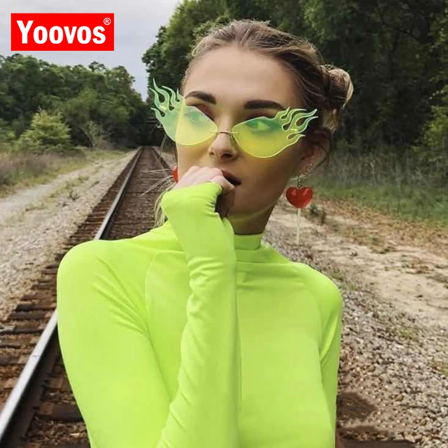 Yoovos женские солнцезащитные очки с пламенем 2019 Роскошные Ретро стиль для женщин