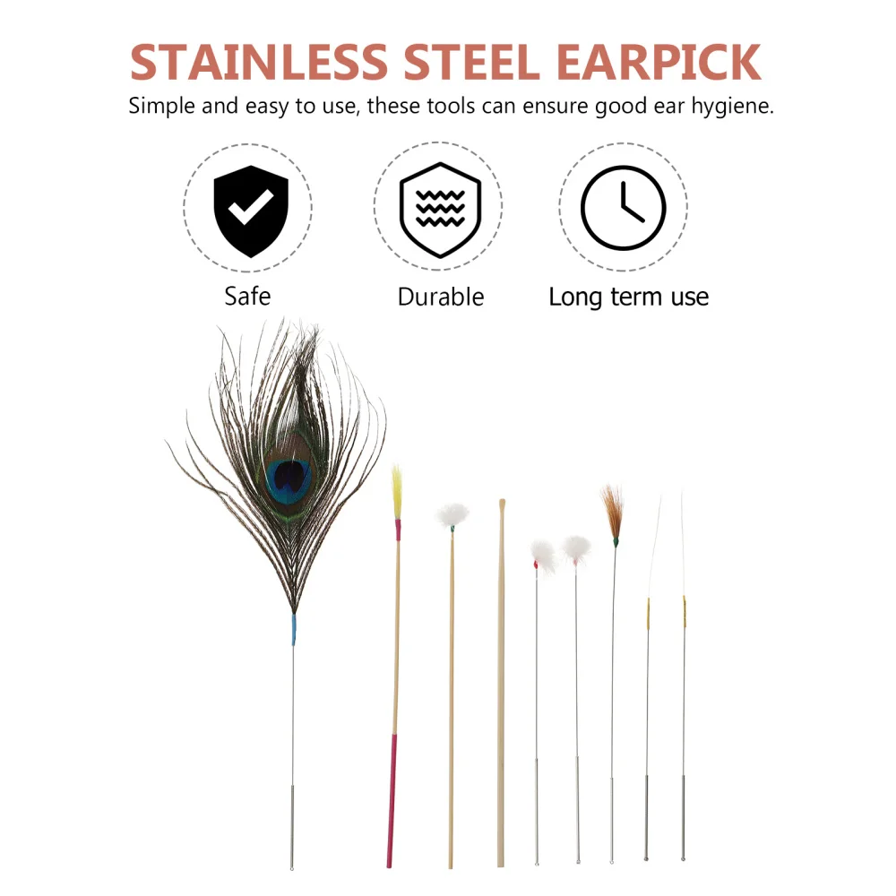 

1 Set 9pcs Feather Ear Wax Pickers Earwax Cleaning Tools Earwax Cleaning Sticks