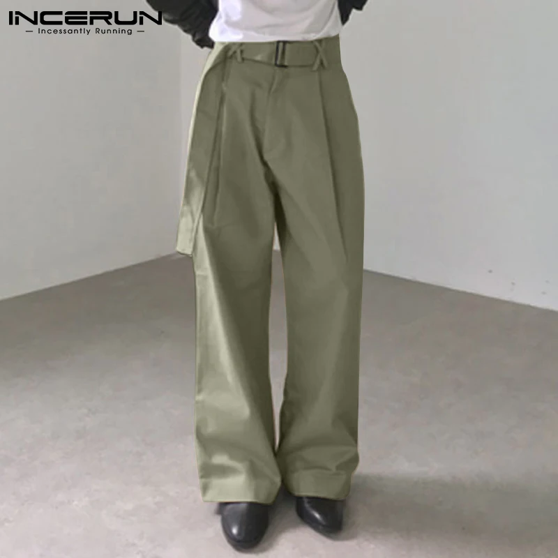 

Мужские повседневные брюки, джоггеры, уличная одежда, мешковатые модные прямые брюки с широкими штанинами и поясом с карманами, однотонные ...