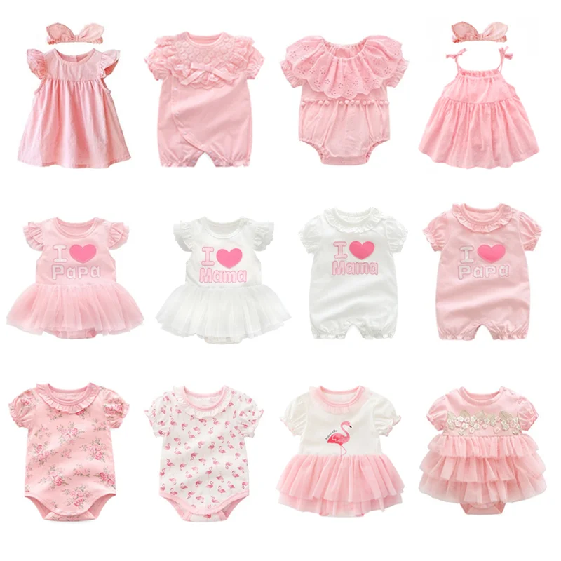 

New born Baby Girl Clothes & Dresses Summer Pink Princess Girls Clothing Sets For Birthday Party 0 3 6 9 months roupa bebe