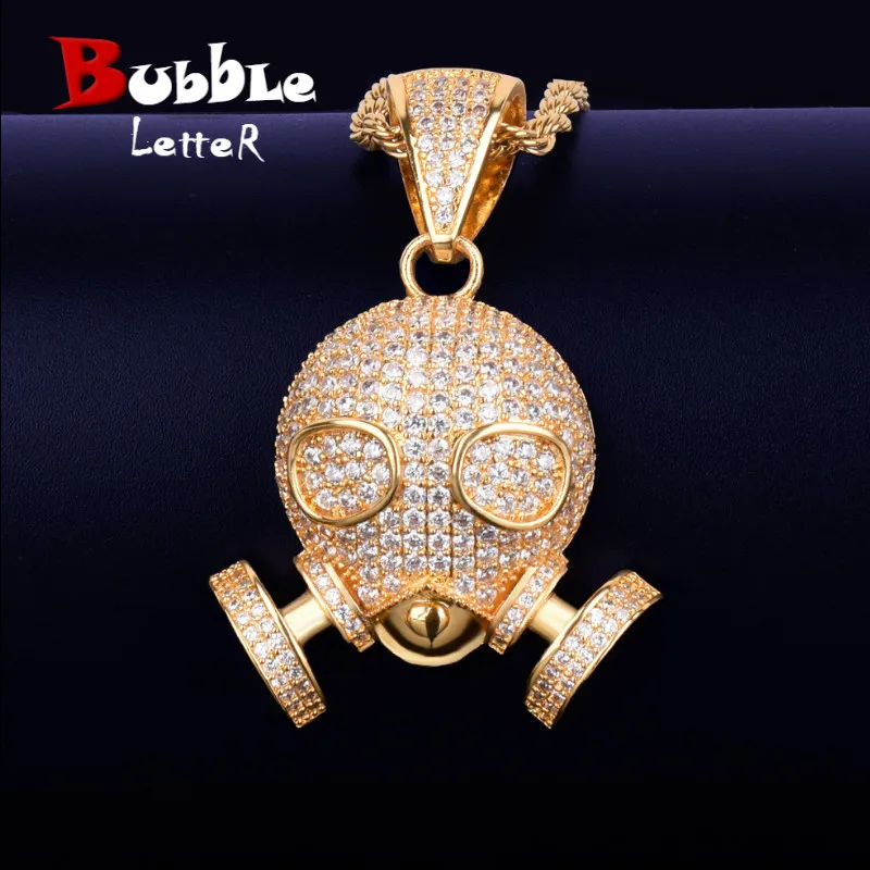 

Skull Mask Pendant Necklace With Tennis Chain Gold Color Charm AAAA Cubic Zircon Men's Hip hop Rock Jewelry