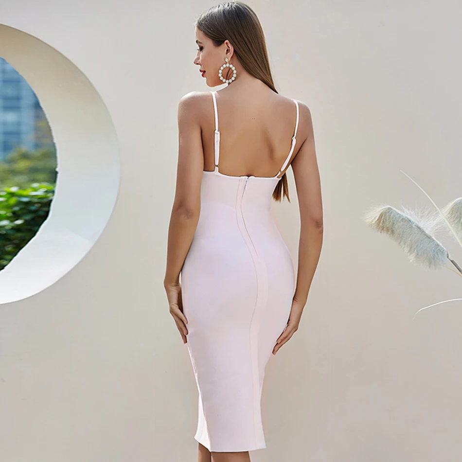 Женское Облегающее кружевное платье Adyce розовое Сетчатое миди на