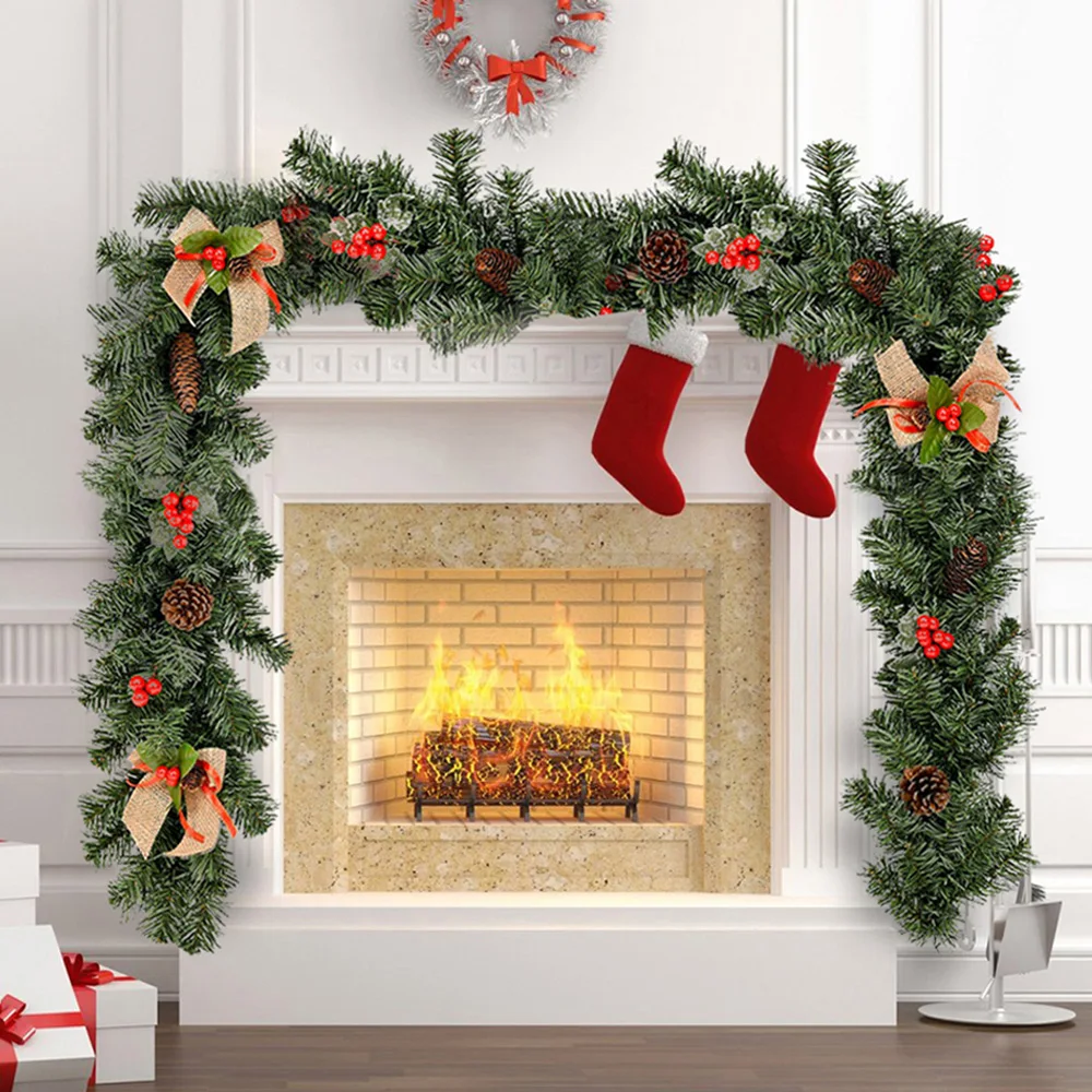 

Green Christmas Rattan Garland Decoration Bar Tops Ribbon Wreath with LED Xmas Tree Ornaments Artificial Rattan Party Supplies