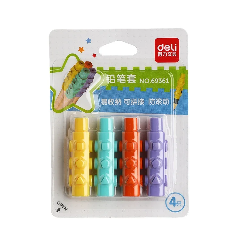 

4 Pcs/Pack Cartoon Pencil Protection Cap Connectable Pencil Extender Art Write Tool Writing Sketch School Painting Stationery