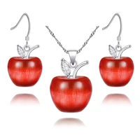 red apple jewelry 925 sterling silver necklace pendant and earrings set for women and teen girls gifts