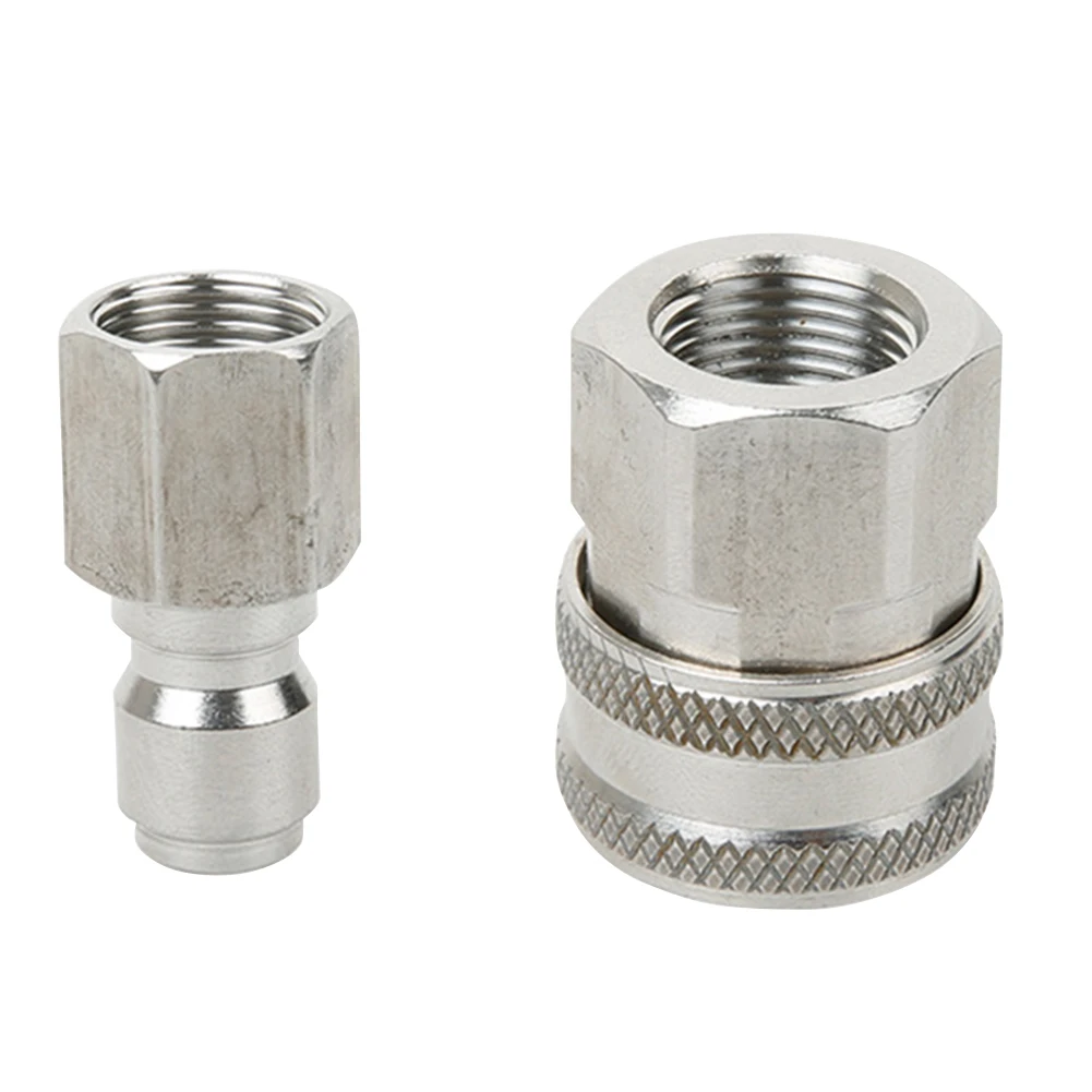 

3/8inch Quick Connect With Thread Durable Pressure Washer Adapter Set Easy Install Stainless Steel 5000 PSI Cleaning Machine
