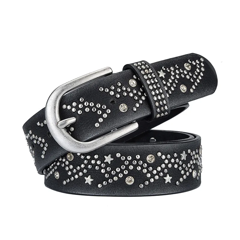 Женский ремень в стиле панк с металлическими пластинами широкий хип-хоп