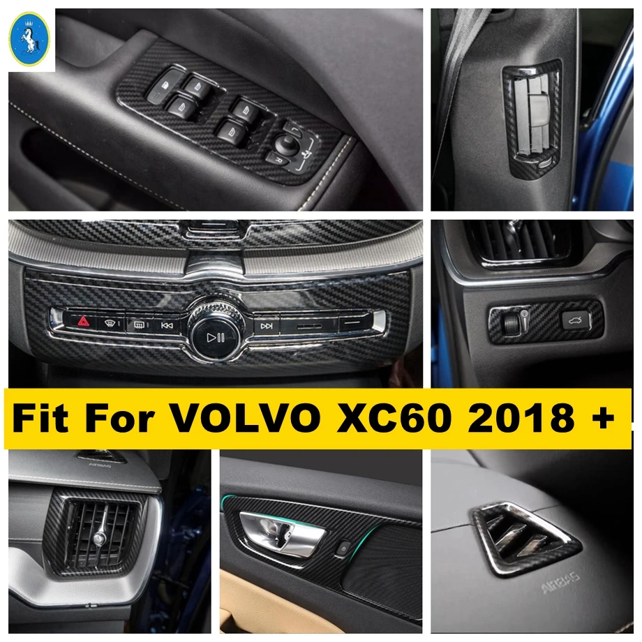 

Carbon Fiber Look Interior Refit Kit Inner Door Handle Bowl Frame / Side AC Vent Outlet Cover Trim For VOLVO XC60 2018 - 2021
