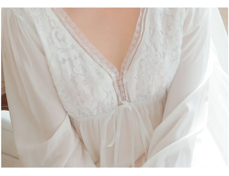 Vintage Sexy Sleepwear Maternity Pajamas Women Cotton Medieval Nightgown White Deep V Neck Backless Princess Night Dress | Мать и ребенок