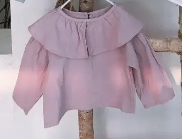 pink blouse Весна-осень, милые детские однотонные рубашки из чистого хлопка с воротником в виде листьев лотоса, свободные блузки для маленьких девочек - Цвет: pink blouse