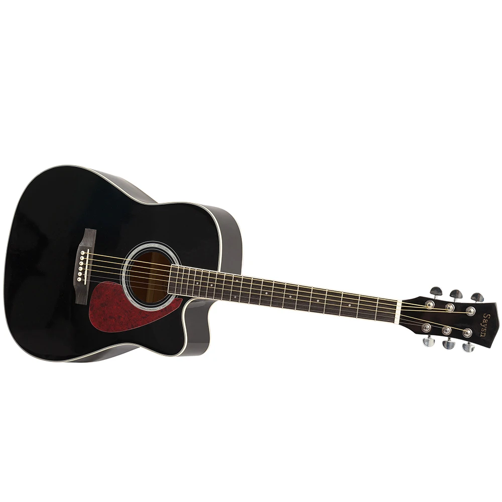 SAYSN 4" Акустическая гитара из ели черного цвета палисандр гриф cutaway Guitarra музыкальный инструмент для начинающих