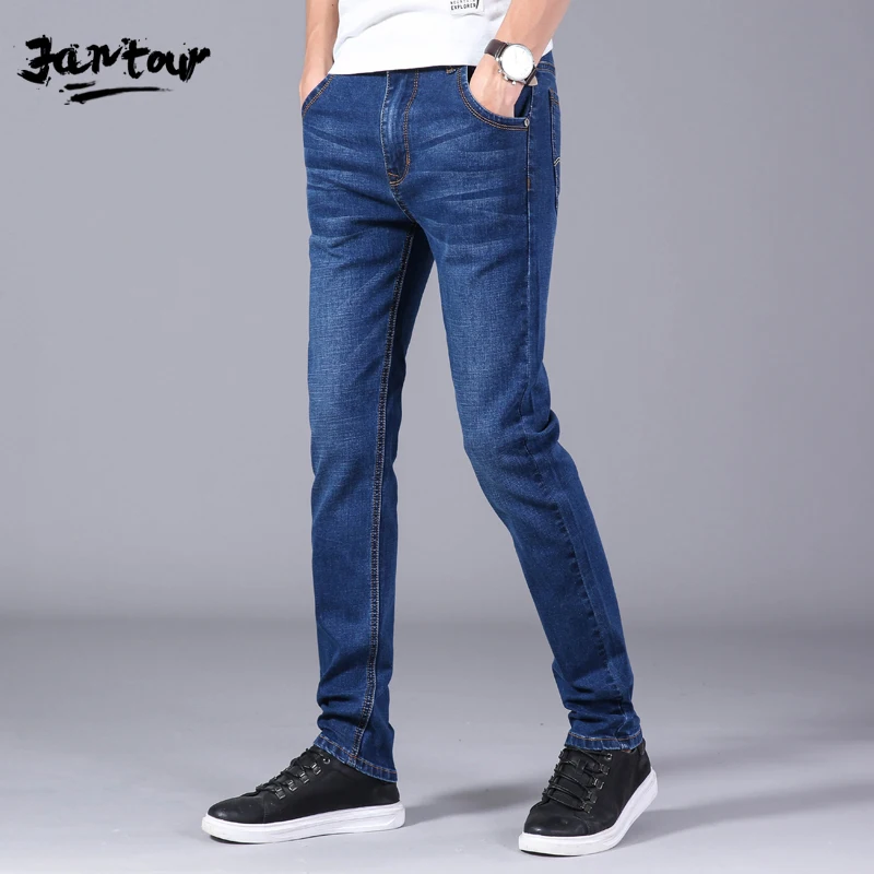 Мужские классические джинсы черные синие прямые из хлопка повседневные брюки 2019