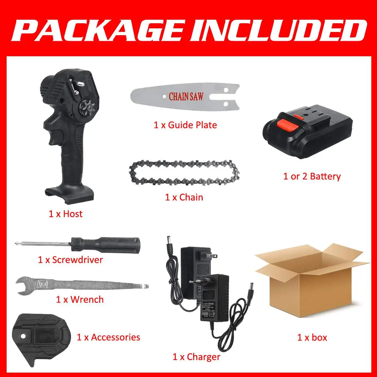 

4 inch Cordless Electric Saws Wood Cutting Pruning ChainSaw Garden Logging Saw Garden Tool With 2X Rechargeable Li Battery